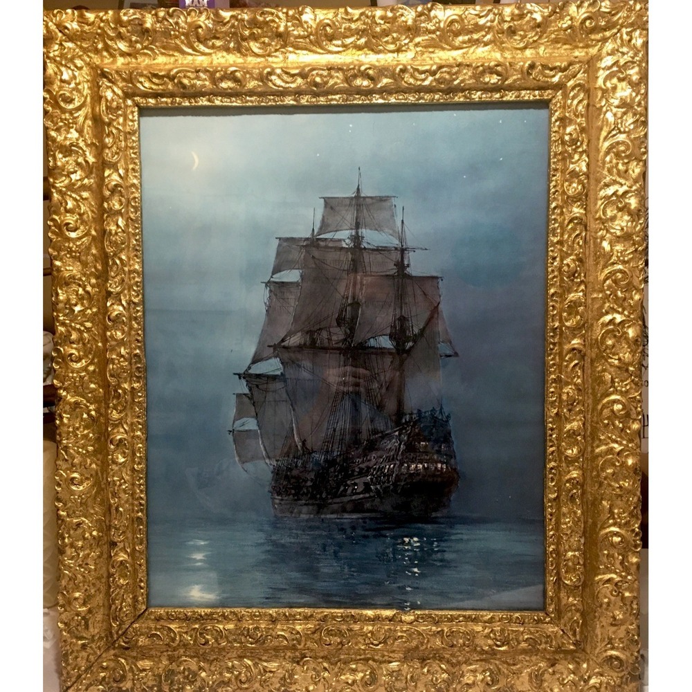 The Crescent Moon Painting by Montague Dawson, Framed Premium Print Moody Vibes